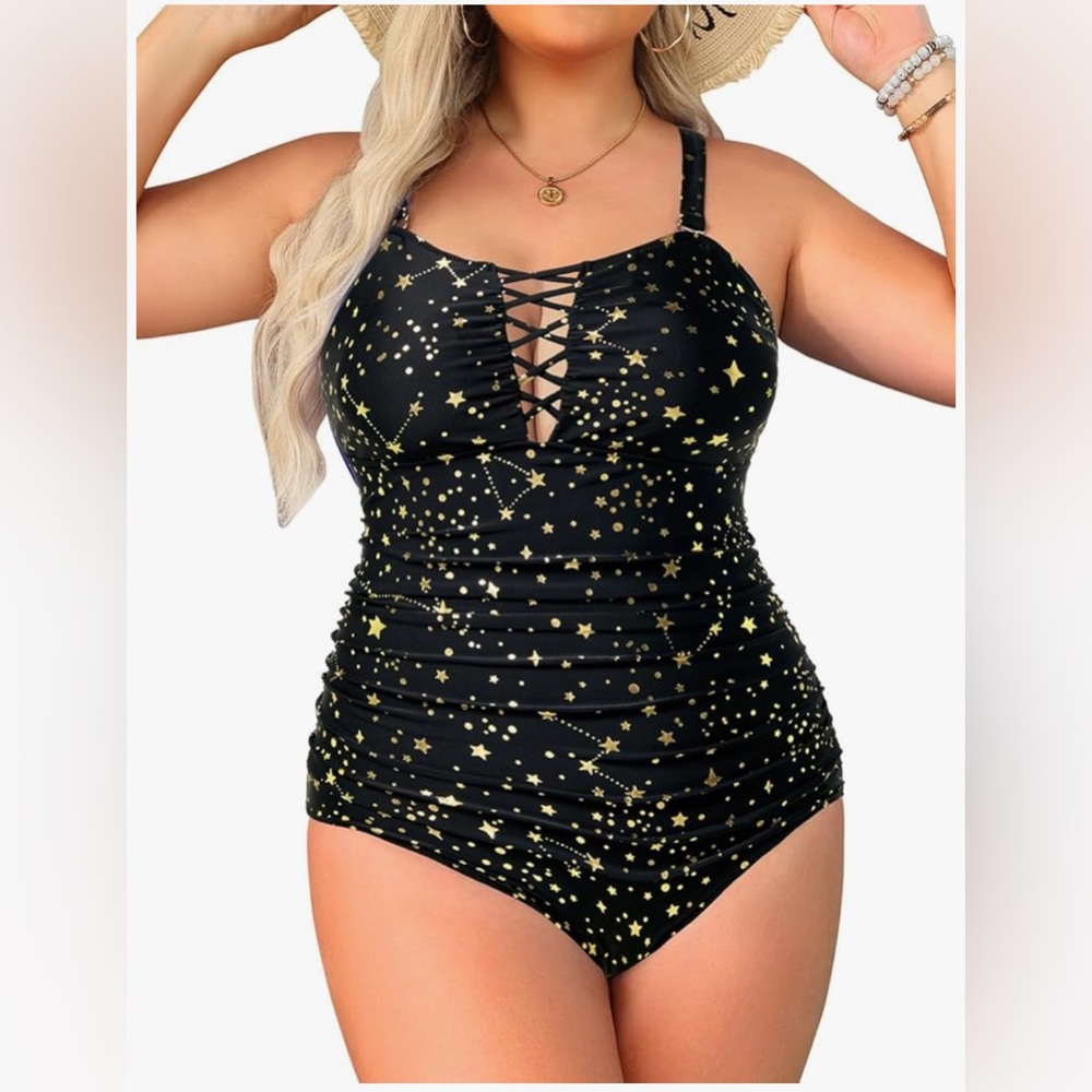 2/$25 Black & Gold One Piece Swimsuit size14W NWT